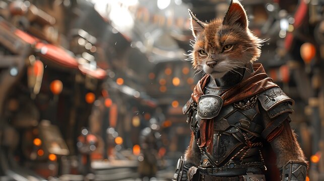 Fototapeta Captivating Feline Mutant Warrior in Futuristic Fantasy Arena