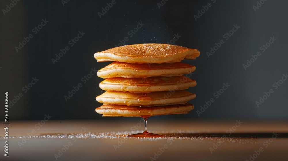 Poster enhance the texture of a floating stack of pancakes with warm soft lighting ai generated illustratio