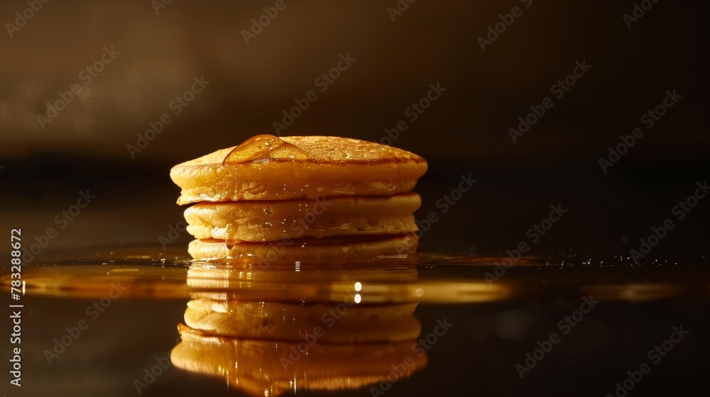 Poster enhance the texture of a floating stack of pancakes with warm soft lighting ai generated illustratio