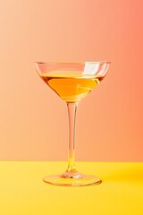 cocktail martini glass alcohol liquid reflection retro summer party poster yellow background photo pop art flat lay style copy space 