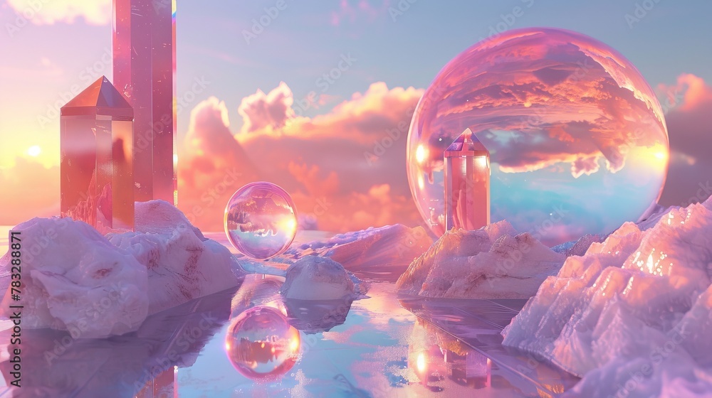 Poster ethereal objects in a 3d realm ai generated illustration