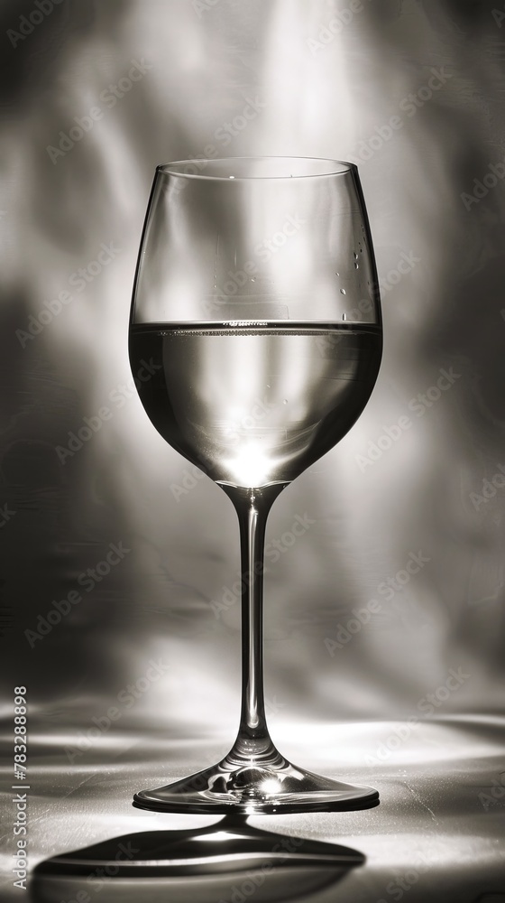 Poster experiment with backlighting to emphasize the translucency of a flying glass of wine ai generated il