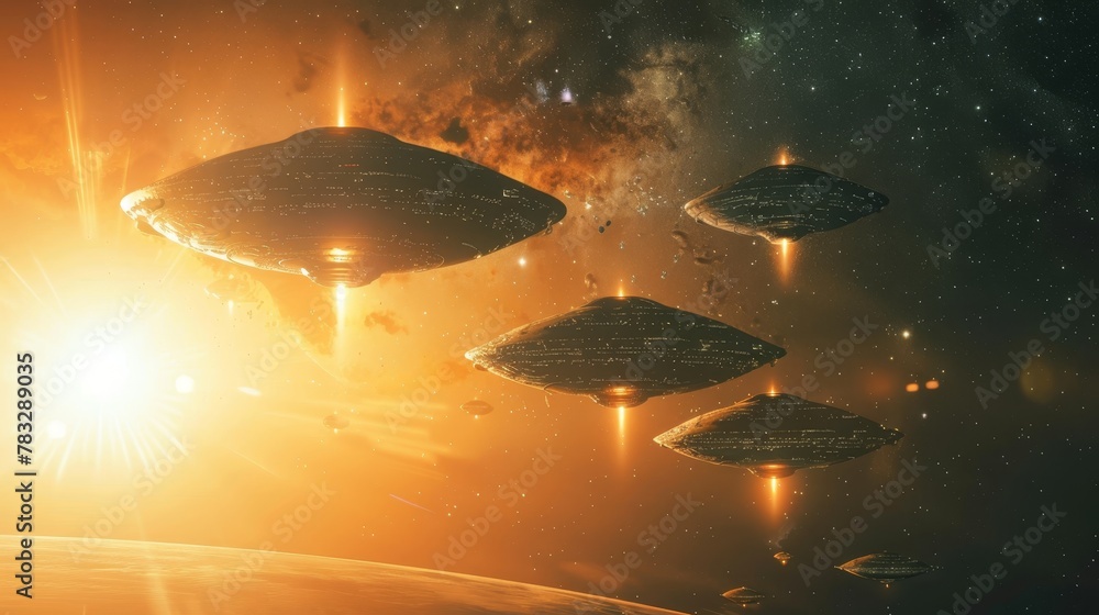 Poster extraterrestrial objects hovering in space ai generated illustration