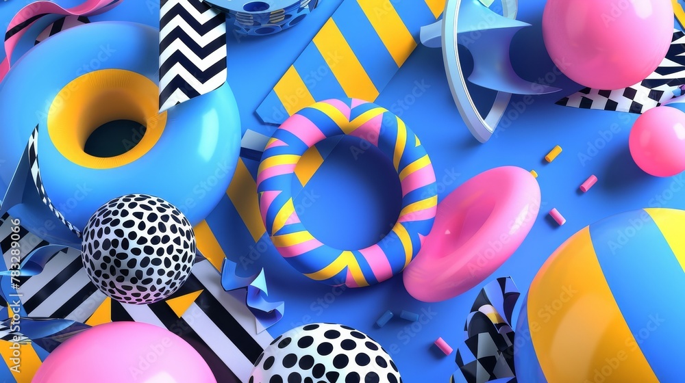 Poster eye-catching geometric patterns in flight 3d style isolated flying objects memphis style 3d render a