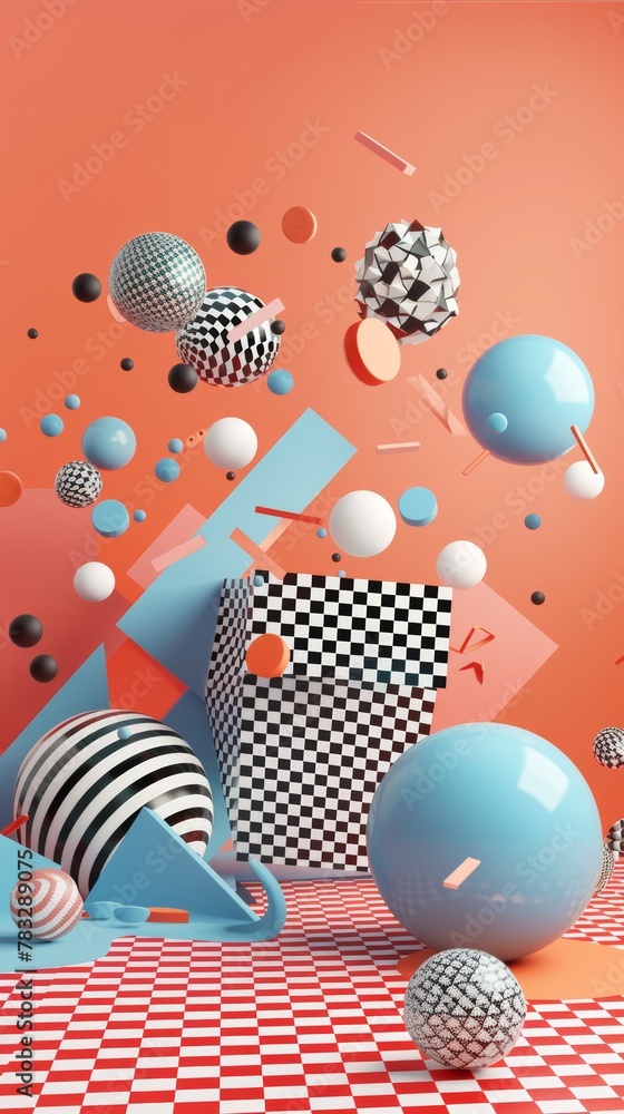 Poster eye-catching geometric patterns in flight 3d style isolated flying objects memphis style 3d render a