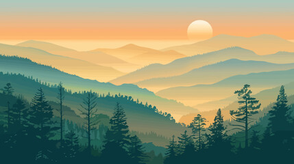 a painting of a mountain range at sunset - obrazy, fototapety, plakaty