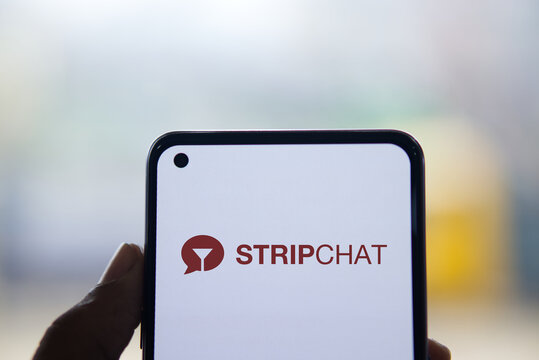 Dhaka, Bangladesh- 13 Apr 2024: Stripchat logo is displayed on smartphone.