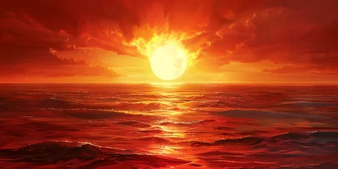 Gordijnen Dramatic orange and red sunset sky © inspiretta