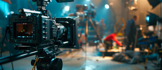 professional Camera film set on the tripod in the modern studio production background
