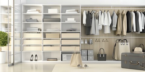Modern walk in closet, luxury closet room in home