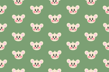 Seamless pattern with vector kawaii little cute mouse faces