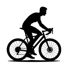 Obraz premium Silhouette of Cyclist on Road Bike, Black and White, Sports Illustration, Isolated on White Background