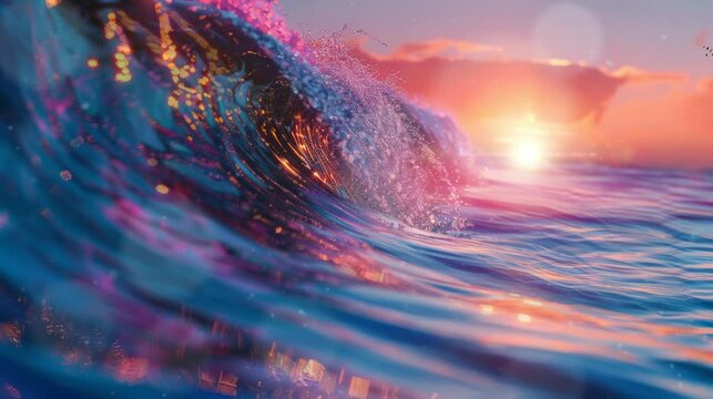 waves on the sea with a sunset background wallpaper HD 4K