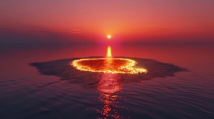 A circle of fire hovers mysteriously atop a body of water, creating a mesmerizing and intense visual contrast. The flames dance and flicker against the tranquil surface, capturing a fleeting moment of - 783291838