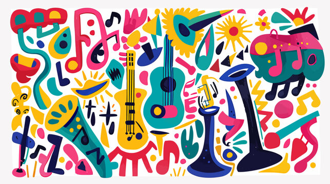 a painting of musical instruments and music notes