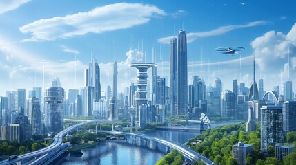 futuristic cityscape with advanced infrastructure