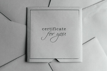 Certificate. Gift certificate in an envelope.