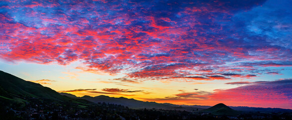 Panorama of sunset, sunrise over horizon