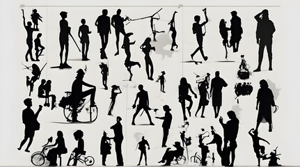 Human silhouettes are seen as illustration to be used as graphic resources. generative.ai
