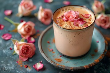 Rose-Vanilla Latte Elegance with Cinnamon Notes. Concept Rose-Vanilla, Latte, Elegance, Cinnamon, Notes