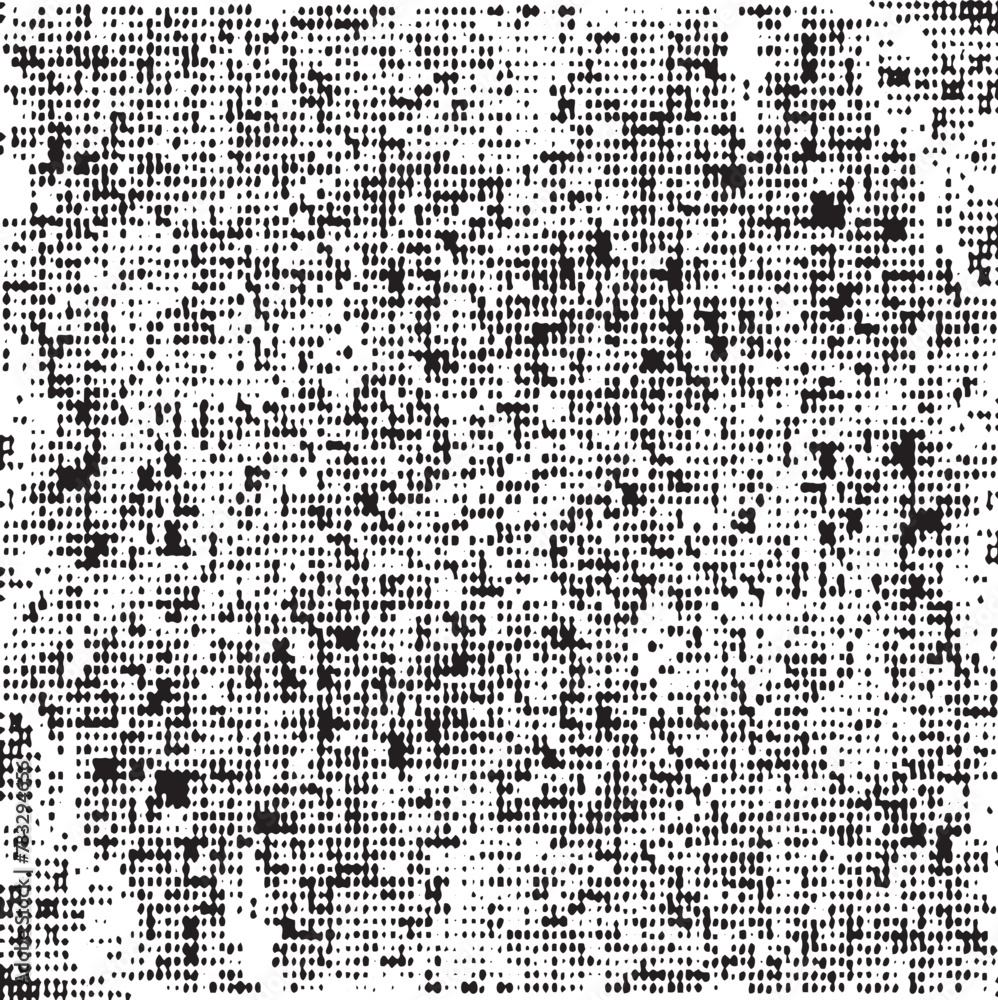 Poster Distressed fabric texture. Vector texture of weaving fabric. Grunge background. Abstract halftone vector illustration. Overlay for interesting effect and depth. Black isolated on white background.