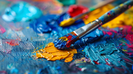 Obraz premium A child on the autism spectrum participates in an art therapy session at a rehabilitation center, creating a colorful and calming painting for sensory stimulation and emotional well-being.