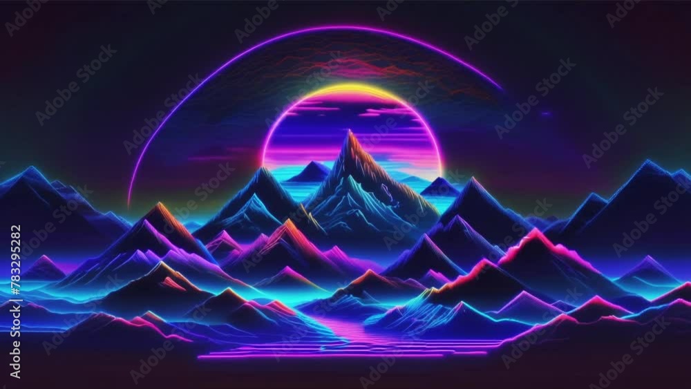 Wall mural surreal neon mountain landscape