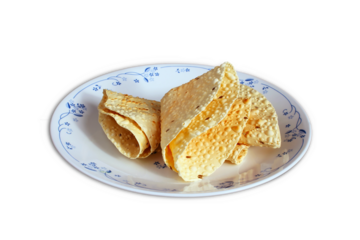 traditional indian gujarati food snack roasted jeera masala Mung dal and urad dal papad or papadam,side dish for lunch and dinner,cutout in transparent background,png format