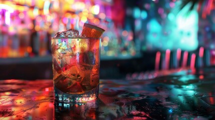 Vibrant Cocktail Party: Colorful Drinks Against Dynamic Backdrop