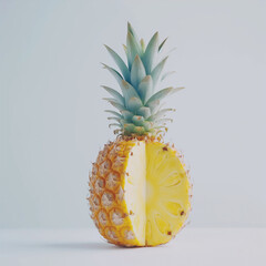 a pineapple is cut in half and sitting on a white surface