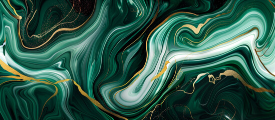 Obraz premium abstract wave liquid marble green, black and gold background
