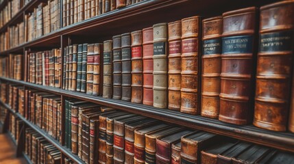 close-up of books on library shelves, education, knowledge