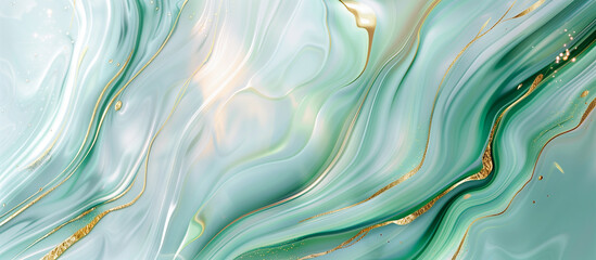 abstract wave liquid marble green, black and gold background