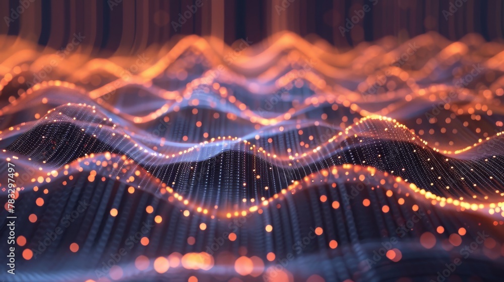 Poster abstract particles with depth of field and bokeh lights