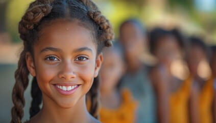 A happy, joyfully smiling dark-skinned girl