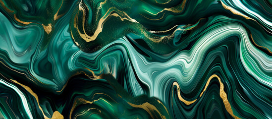 Obraz premium abstract wave liquid marble green, black and gold background