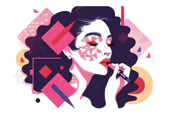 Girl coloring her lips.