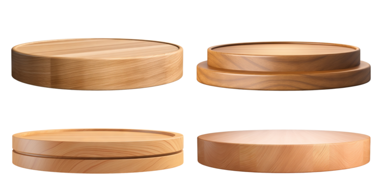 Set of flat wooden podiums for product display, cut out