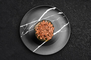 Food for animals background. wet cat and dog food texture, pattern. Pet meal background close up. wet food for pet dogs and cats. Dried pet food top view. Granules of good nutrition for dogs and cats.