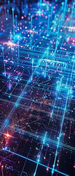 Abstract cyber realm concept, 3D render of complex neon wireframe lattices and structures--sref https://cdn.midjourney.com/8e40a2b0-bf5f-4228-b744-1585318f5926/0_3.webp