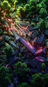 Abstract digital artwork, 3D render of shattered neon shapes reassembled into new form--sref https://cdn.midjourney.com/9ce9b672-3cd6-4ce7-83d6-158281f0ea3c/0_0.webp