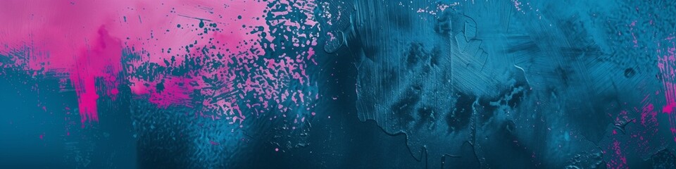 bold abstract art with neon pink splatters over a deep blue textured canvas for creative design - obrazy, fototapety, plakaty