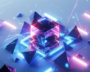 Abstract wallpaper, 3D render of sleek neon geometric shapes, minimalist digital art--sref https://cdn.midjourney.com/c601566b-4f35-4468-9d3c-78b8831fc2de/0_1.webp