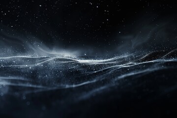 Artistic portrayal of a cosmic sea, shimmering and undulating under a starlit sky, evoking a sense of calmness in the vast expanse of the universe.