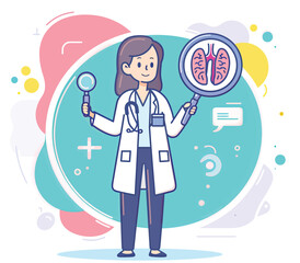 Obraz premium a woman in a lab coat holding a magnifying glass