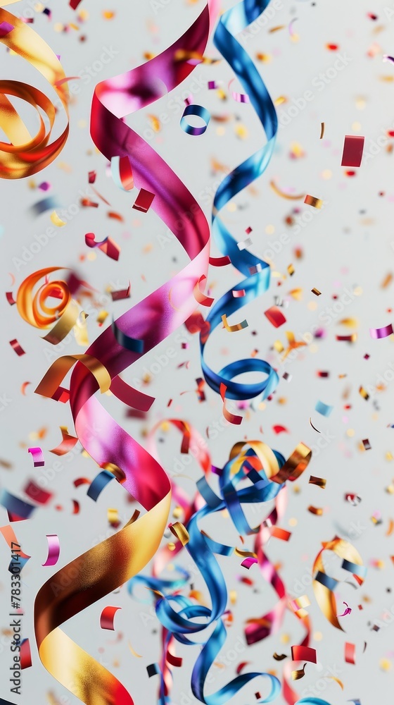 Poster festive streamers and ribbons in a d render d style isolated flying objects memphis style d render a