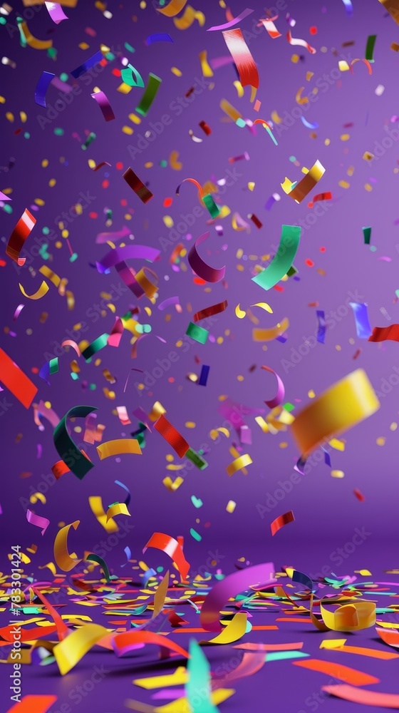 Poster festive confetti on a party backdrop d style isolated flying objects memphis style d render ai gener