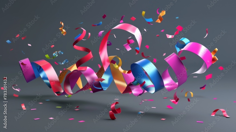 Poster festive streamers and ribbons in a d style d style isolated flying objects memphis style d render ai
