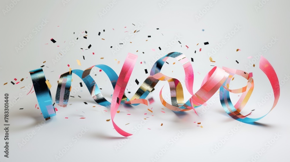 Poster festive streamers and ribbons in a d style d style isolated flying objects memphis style d render ai