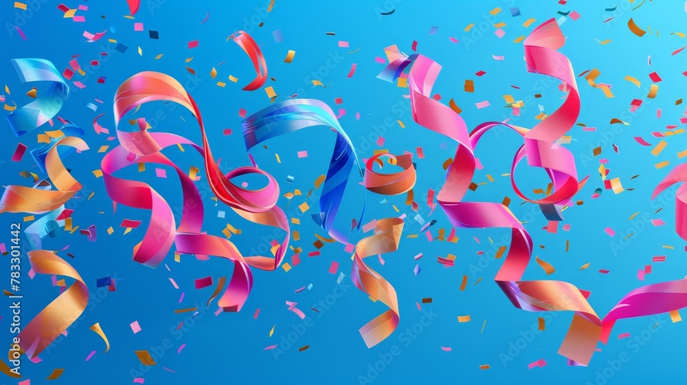 Poster festive streamers and ribbons in a d style d style isolated flying objects memphis style d render ai
